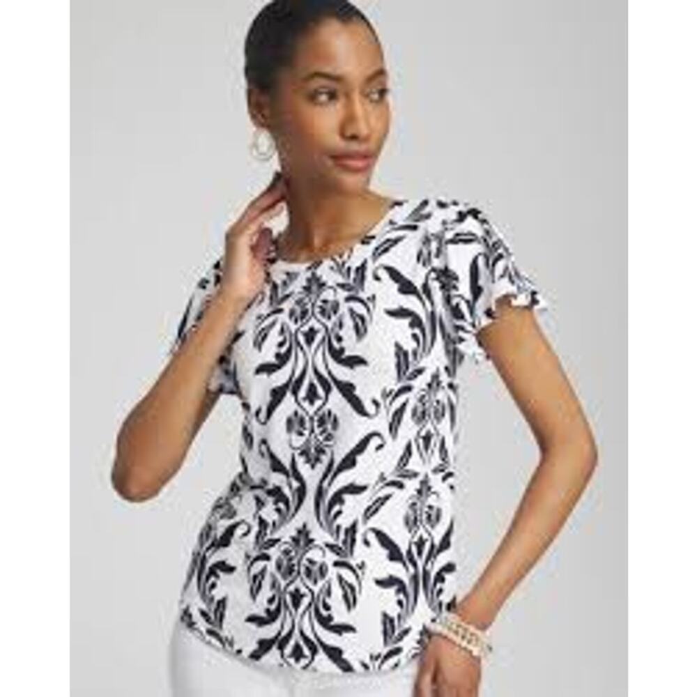 Chico's Swirl Ruffle Sleeve Tee size XL